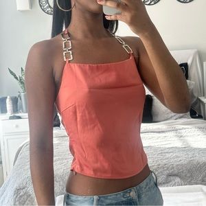 NASTYGAL pink cami cowl neck chain halter top